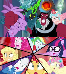 Size: 1920x2160 | Tagged: safe, edit, edited screencap, screencap, applejack, cozy glow, fluttershy, lord tirek, pinkie pie, queen chrysalis, rainbow dash, rarity, sci-twi, sunset shimmer, twilight sparkle, alicorn, centaur, changeling, changeling queen, human, pony, cheer you on, equestria girls, equestria girls series, g4, the ending of the end, spoiler:eqg series (season 2), alicornified, bell, comparison, cozycorn, female, filly, grogar's bell, humane five, humane seven, humane six, male, mare, ponied up, race swap, shrunken pupils, super ponied up, twilight sparkle (alicorn), twolight, ultimate chrysalis