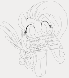 Size: 744x836 | Tagged: safe, artist:dotkwa, fluttershy, pegasus, pony, g4, female, mare, monochrome, mouth hold, sketch, solo, wings