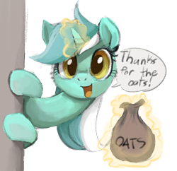 Size: 732x710 | Tagged: safe, artist:dotkwa, lyra heartstrings, pony, unicorn, g4, bag, corner, cute, dialogue, expensive imported oats, female, food, herbivore, implied theft, l.u.l.s., long neck, lyrabetes, magic, mare, oats, simple background, solo, telekinesis, that pony sure does love oats, transparent background