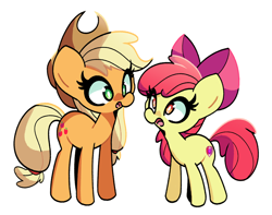 Size: 2200x1737 | Tagged: safe, artist:kindakismet, apple bloom, applejack, earth pony, pony, g4, adorabloom, apple sisters, cute, duo, female, filly, jackabetes, mare, open mouth, siblings, simple background, sisters, white background