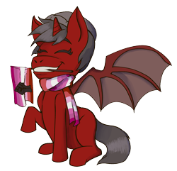 Size: 1387x1335 | Tagged: safe, artist:gex_alpha, oc, oc only, alicorn, bat pony, bat pony alicorn, changeling, changeling queen, pony, 2021 community collab, derpibooru community collaboration, bat wings, blacklivesmatter, changeling queen oc, clothes, commission over discord, female, flag, happy, horn, lesbian, lesbian pride flag, lgbtq+, pride, pride flag, simple background, sitting, smiling, solo, transparent background, wings, winter outfit