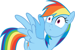 Size: 1482x986 | Tagged: safe, artist:raynebowcrash, rainbow dash, pegasus, pony, castle mane-ia, g4, :<, female, mare, scared, simple background, solo, spread wings, transparent background, vector, wings
