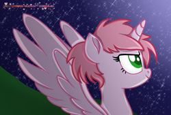 Size: 1578x1069 | Tagged: dead source, source needed, safe, artist:muhammad yunus, alicorn, pony, >:), aelita schaeffer, base used, code lyoko, female, mare, night, ponified, smiling, solo
