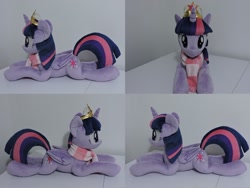 Size: 1597x1199 | Tagged: safe, artist:little-broy-peep, twilight sparkle, alicorn, pony, g4, big crown thingy, clothes, crown, element of magic, female, irl, jewelry, lying down, mare, photo, plushie, prone, regalia, scarf, solo, twilight sparkle (alicorn)