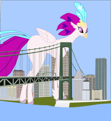 Size: 1280x1393 | Tagged: safe, artist:oceanrailroader, queen novo, hippogriff, g4, my little pony: the movie, bridge, city, female, giantess, macro, solo