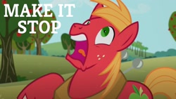 Size: 1920x1080 | Tagged: safe, edit, edited screencap, editor:quoterific, screencap, big macintosh, pony, g4, no second prances, day, make it stop, male, outdoors, sees up, solo, stallion