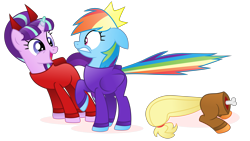 Size: 10700x6044 | Tagged: safe, artist:cirillaq, applejack, rainbow dash, starlight glimmer, pegasus, pony, unicorn, g4, absurd resolution, among us, bisection, bone, crewmate, dead, s5 starlight, simple background, this will end in gulag, transparent background, vector