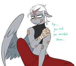 Size: 1061x921 | Tagged: safe, artist:redxbacon, oc, oc only, oc:single strike, pegasus, anthro, female, masculine mare, reverse trap, scar, solo, tomboy