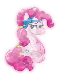 Size: 6200x8006 | Tagged: safe, artist:php178, derpibooru exclusive, part of a set, pinkie pie, crystal pony, earth pony, pony, g4, absurd resolution, alternate hairstyle, bow, crystallized, crystallized pony, female, hair bow, hairband, mare, simple background, sitting, smiling at you, solo, tail band, transparent background