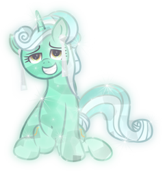 Size: 6776x7038 | Tagged: safe, artist:php178, derpibooru exclusive, part of a set, lyra heartstrings, crystal pony, pony, unicorn, g4, absurd resolution, alternate hairstyle, belly button, bow, crystallized, crystallized pony, dock, ear piercing, earring, female, hair bow, hairband, jewelry, mare, piercing, simple background, sitting, smiling at you, solo, transparent background