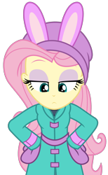 Size: 1738x2813 | Tagged: safe, artist:sketchmcreations, fluttershy, blizzard or bust, equestria girls, equestria girls series, g4, holidays unwrapped, spoiler:eqg series (season 2), bunny ears, clothes, coat, female, fluttershy is not amused, gloves, hand on hip, hat, looking down, mittens, simple background, solo, toque, transparent background, unamused, vector, winter outfit