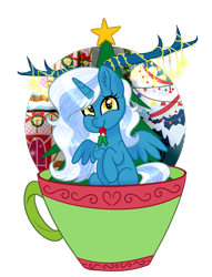 Size: 820x1076 | Tagged: safe, artist:afterglory, oc, oc only, oc:fleurbelle, alicorn, pony, chibi, cup, cup of pony, female, mare, micro, simple background, solo, transparent background