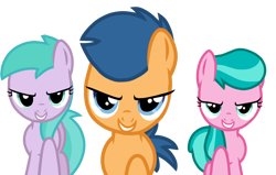 Size: 1122x712 | Tagged: safe, artist:superiorwarrior, aquamarine, aura (g4), first base, earth pony, pony, flight to the finish, g4, colt, female, filly, grin, hearts as strong as horses, male, marching, simple background, smiling, transparent background, trio, vector