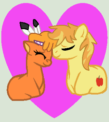 Size: 328x364 | Tagged: safe, artist:jadeharmony, braeburn, little strongheart, bison, buffalo, earth pony, pony, g4, female, heart, male, ship:braeheart, shipping, straight