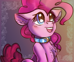 Size: 2545x2160 | Tagged: safe, artist:brainiac, pinkie pie, earth pony, pony, g4, chest fluff, collar, colored sketch, female, high res, mare, pet play, puppy pie, solo