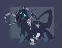 Size: 2061x1614 | Tagged: safe, artist:cheren, oc, oc only, oc:gear works, cyborg, cyborg pony, earth pony, pony, fanfic:iron hearts, augmentation, augmented tail, chaos, clothes, crossover, cybernetic legs, dark mechanicus, dataspike, earth pony oc, mask, robe, robotic arm, servo arm, techpony, techpriest, warhammer (game), warhammer 40k