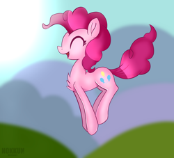 Size: 2200x2000 | Tagged: safe, artist:n0kkun, pinkie pie, earth pony, pony, g4, chest fluff, eyes closed, female, high res, mare, open mouth, profile, pronking, solo