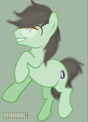 Size: 1153x1597 | Tagged: safe, artist:ponyrailartist, oc, oc only, oc:paradox, earth pony, pony, eyes closed, glasses, grin, male, open mouth, show accurate, simple background, smiling, solo, stallion