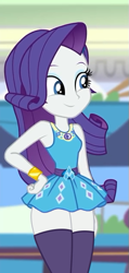 Size: 299x630 | Tagged: safe, edit, edited edit, edited screencap, screencap, rarity, dashing through the mall, equestria girls, equestria girls specials, g4, my little pony equestria girls: better together, my little pony equestria girls: holidays unwrapped, armpits, beautiful, beautisexy, canterlot mall, clothes, cropped, geode of shielding, legs together, magical geodes, miniskirt, rarity peplum dress, sexy, skirt, smiling, socks, stockings, thigh highs, thighs, zettai ryouiki