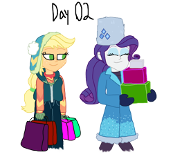 Size: 1280x1180 | Tagged: safe, artist:horroraceman93, applejack, rarity, equestria girls, g4, clothes, duo, female, lesbian, ship:rarijack, shipping, shopping, simple background, transparent background, winter outfit