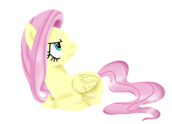 Size: 663x481 | Tagged: safe, artist:kyle23emma, fluttershy, pegasus, pony, g4, angry, annoyed, female, fluttershy is not amused, folded wings, frown, looking up, lying down, mare, part of a full image, ponyloaf, profile, prone, simple background, solo, unamused, white background, wings