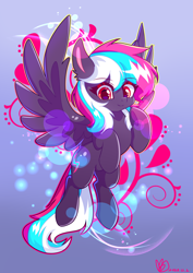 Size: 2150x3035 | Tagged: safe, artist:inaba_hitomi, oc, oc only, oc:cloudlet glisten, pegasus, pony, cute, cutie mark, flying, high res, multicolored mane, multicolored tail, pegasus oc, solo, spread wings, wings