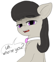 Size: 2284x2640 | Tagged: safe, artist:zippysqrl, octavia melody, earth pony, pony, semi-anthro, bowtie, bust, dialogue, female, floppy ears, lidded eyes, looking at you, simple background, solo, speech bubble, white background
