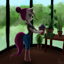 Size: 2048x2048 | Tagged: safe, artist:shanadessaint, oc, oc only, oc:plava, earth pony, anthro, chill, cottagecore, cute, drawing, high res, humanized, lovely, plant, plava, quick draw, relax, relaxing, solo, zen