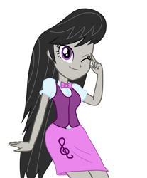 Size: 1024x1236 | Tagged: safe, artist:octascratchrock, octavia melody, equestria girls, g4, belt, bowtie, buttons, clothes, cute, dress shirt, looking at you, one eye closed, pretty, pretty cute, sexy, simple background, skirt, solo, teenager, transparent background, vest, wink, winking at you