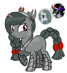 Size: 1024x1117 | Tagged: safe, artist:blues-edits, king sombra, marble pie, oc, pony, unicorn, g4, armor, crack ship offspring, deviantart watermark, female, mare, obtrusive watermark, offspring, parent:king sombra, parent:marble pie, simple background, transparent background, watermark
