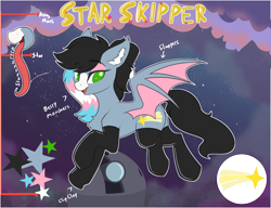 Size: 2996x2303 | Tagged: safe, artist:beardie, oc, oc only, oc:starskipper, bat pony, pony, clothes, high res, reference sheet, stockings, thigh highs