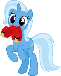 Size: 3069x3789 | Tagged: safe, artist:sollace, editor:grapefruitface, vector edit, trixie, pony, unicorn, g4, to where and back again, angry birds, bipedal, clothes, cute, diatrixes, female, happy, high res, mare, mouth hold, red bird, show accurate, simple background, slippers, solo, sweet dreams fuel, to saddlebags and back again, transparent background