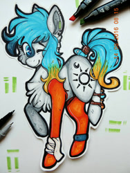 Size: 969x1291 | Tagged: safe, artist:canadianpancake1, oc, oc only, earth pony, pony, blinking, happy, marker drawing, solo, traditional art