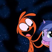 Size: 220x220 | Tagged: safe, edit, oc, pony, unicorn, crossover, friendshipping, missing accessory, missing hat, picture for breezies, space, the birthday boy, wander (wander over yonder), wander over yonder
