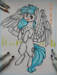 Size: 2121x2828 | Tagged: safe, artist:canadianpancake1, oc, oc only, alicorn, pony, alicorn oc, full body, happy, high res, horn, pony oc, simple background, solo, traditional art, wings