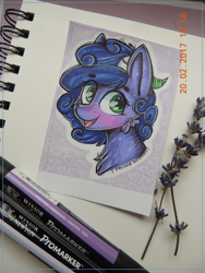 Size: 2121x2828 | Tagged: safe, artist:canadianpancake1, oc, pony, blushing, bust, happy, headshot commission, high res, horns, marker drawing, portrait, simple background, traditional art