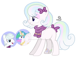 Size: 1024x762 | Tagged: safe, artist:blues-edits, double diamond, princess celestia, oc, pony, g4, base used, bow, clothes, crack ship offspring, deviantart watermark, female, mare, obtrusive watermark, offspring, parent:double diamond, parent:princess celestia, scarf, simple background, tail bow, transparent background, watermark
