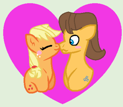 Size: 386x333 | Tagged: safe, artist:jadeharmony, applejack, caramel, g4, blushing, female, male, ship:carajack, shipping, straight