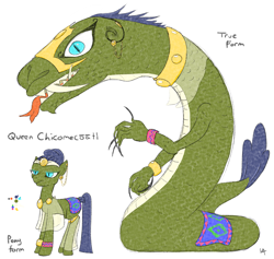 Size: 1995x1893 | Tagged: safe, artist:underwoodart, oc, oc:chicomecoatl, pony, serpent, snake, the tale of two sisters, aztec, fangs, forked tongue, jewelry, palette, royalty, scales, simple background, slit pupils, transformation