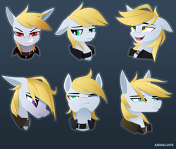 Size: 2500x2118 | Tagged: safe, artist:andaluce, oc, oc only, oc:cutting chipset, pony, bust, expressions, high res, multeity, reference sheet, simple background, solo