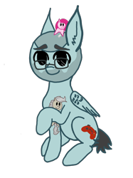 Size: 2522x3363 | Tagged: safe, artist:antique1899, mayor mare, pinkie pie, oc, oc only, oc:gameplay, pegasus, pony, 2021 community collab, derpibooru community collaboration, g4, cleaver, digital art, ear fluff, glasses, high res, knife, looking at you, pinkamena diane pie, plushie, raised hoof, shaved mane, simple background, sitting, solo, transparent background