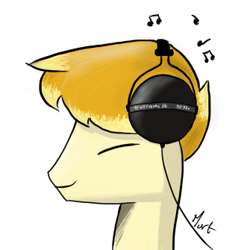 Size: 335x335 | Tagged: safe, artist:lazymort, oc, oc only, oc:mort elstar, pegasus, pony, bust, headphones, music notes, solo, white background