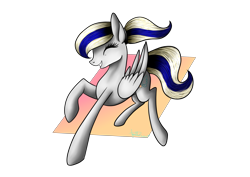 Size: 3507x2480 | Tagged: safe, artist:minelvi, oc, oc only, pegasus, pony, eyes closed, high res, pegasus oc, raised hoof, simple background, smiling, solo, transparent background, wings