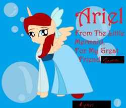 Size: 2048x1759 | Tagged: safe, artist:caveburrito, alicorn, pony, alicornified, bow, clothes, dress, female, grin, hair bow, mare, ponified, princess ariel, race swap, smiling, solo, the little mermaid