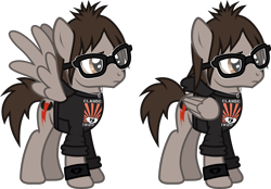 Size: 1841x1282 | Tagged: safe, artist:lightningbolt, derpibooru exclusive, pegasus, pony, g4, .svg available, clandestine industries, clothes, folded wings, frown, glasses, hood, hoodie, jewelry, male, mikey way, my chemical romance, necklace, ponified, reference, rolled up sleeves, show accurate, simple background, solo, spread wings, stallion, svg, transparent background, vector, wings, wristband