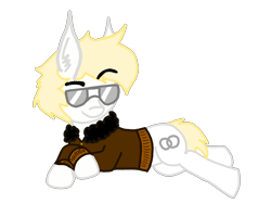 Size: 2745x2059 | Tagged: safe, artist:antique1899, oc, oc only, oc:slingring, earth pony, pony, 2021 community collab, derpibooru community collaboration, aviator sunglasses, blonde, blonde mane, bomber jacket, clothes, digital art, draw me like one of your french girls, ear fluff, glasses, high res, jacket, raised eyebrow, simple background, smiling, smirk, solo, sunglasses, transparent background