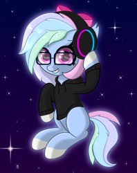 Size: 2778x3512 | Tagged: safe, artist:windykirin, oc, oc only, oc:parity bit, earth pony, pony, clothes, cute, female, glasses, headphones, high res, hoodie, mare, solo