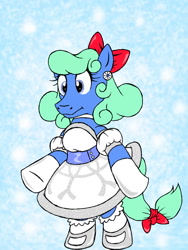 Size: 960x1280 | Tagged: safe, artist:dashingjack, oc, oc:brainstorm, pony, clothes, crossdressing, dress, snow, snowflake