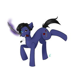 Size: 5200x4800 | Tagged: safe, artist:cynfularts, oc, oc only, earth pony, pony, commission, dice, katana, looking at you, mouth hold, simple background, solo, sword, weapon, white background