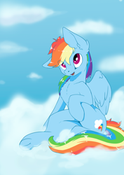 Size: 2480x3508 | Tagged: safe, artist:wbp, rainbow dash, pegasus, pony, g4, happy, high res, simple background, sitting, solo